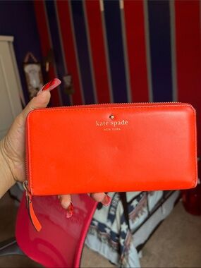 kate spade Bright Orange Zip-Around Leather Wallet